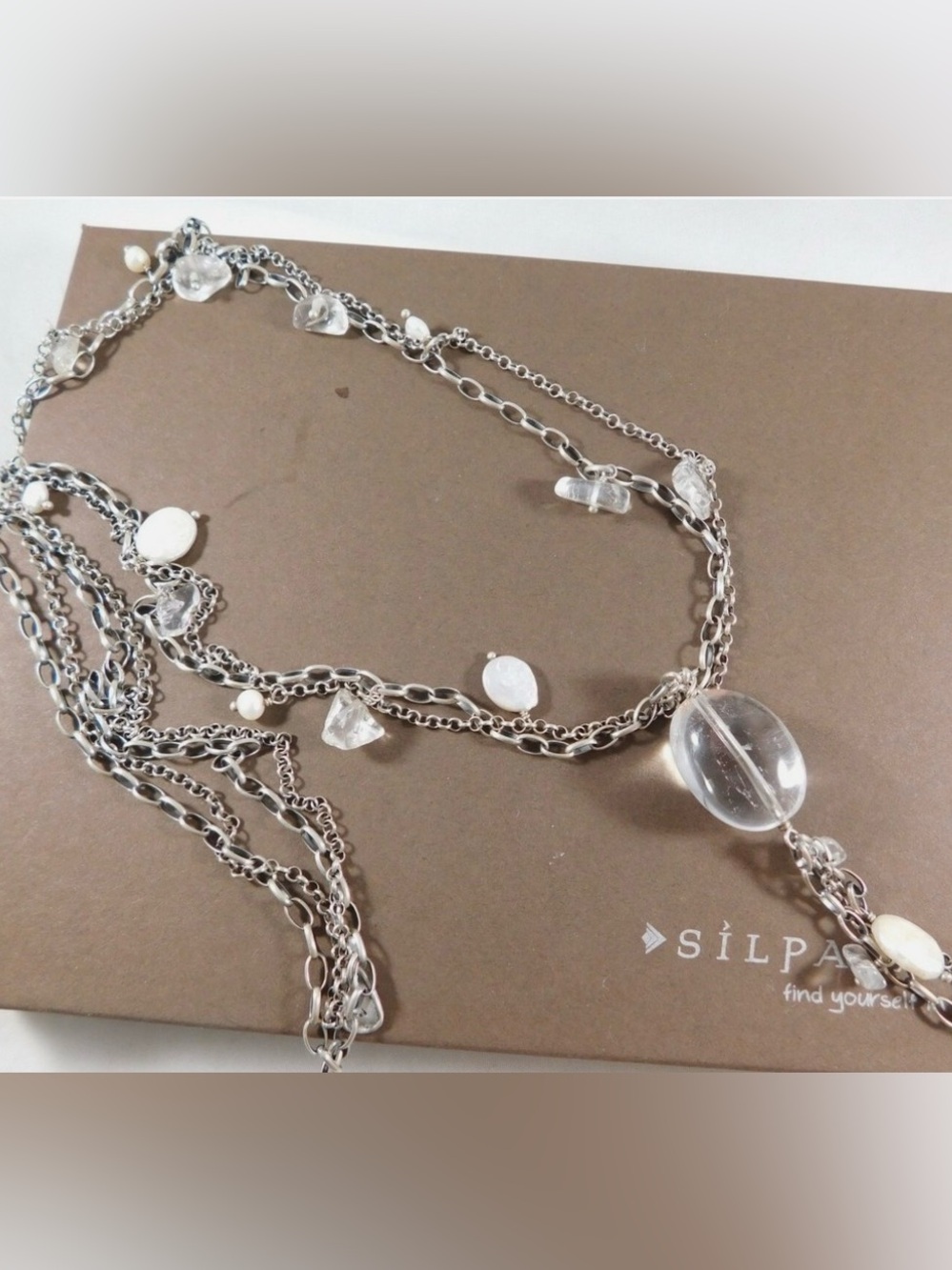 Silpada N1492 Retired Sterling Silver Pearl Crystal Tassel Necklace 20”